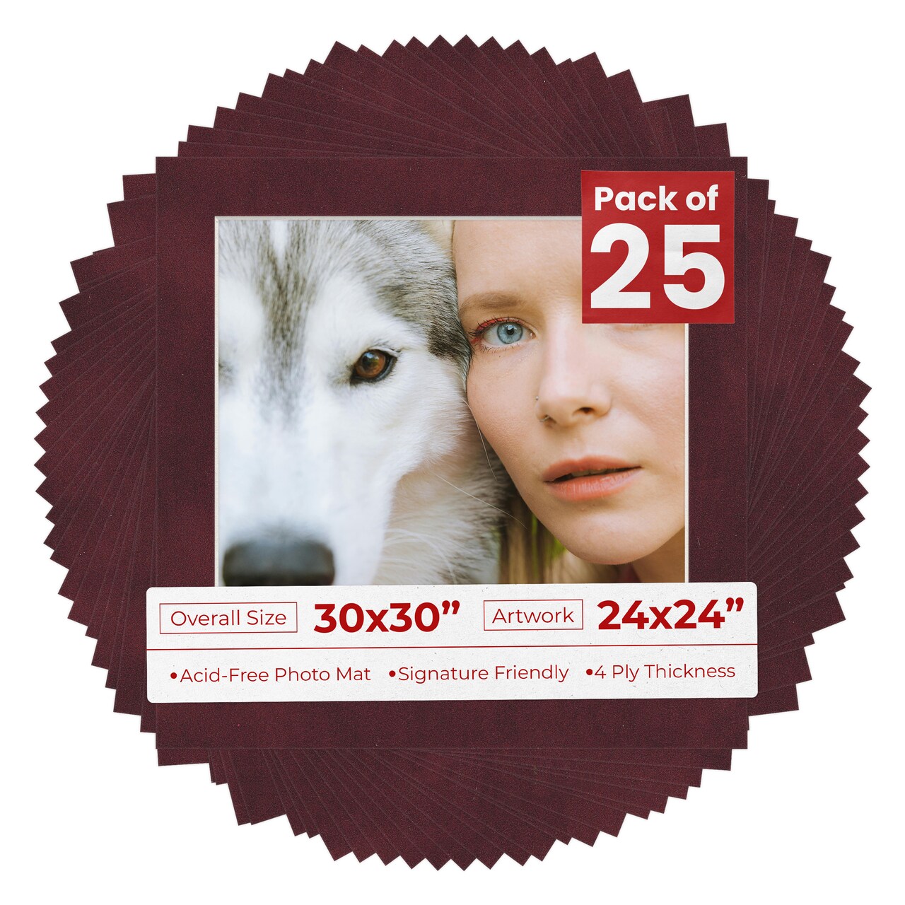Dark Red Suede Mat Board for 30x30 Frames - Fits 24x24 Photos